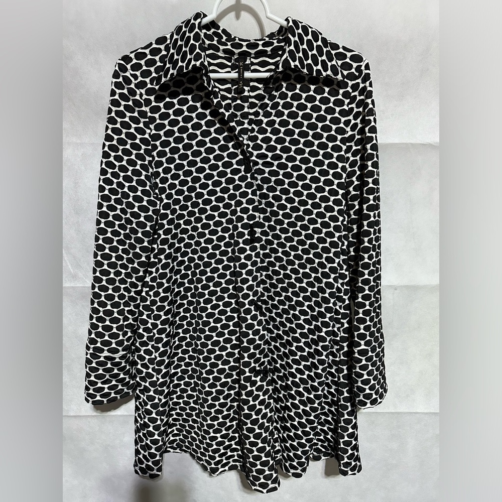 IC By CONNIE K Womens M Jacket Artsy Lagenlook Black & White Textured Geometric